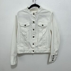 Coldwater Creek Women's Ivory Denim Jacket Size 16 Stretchy Button Front Casual